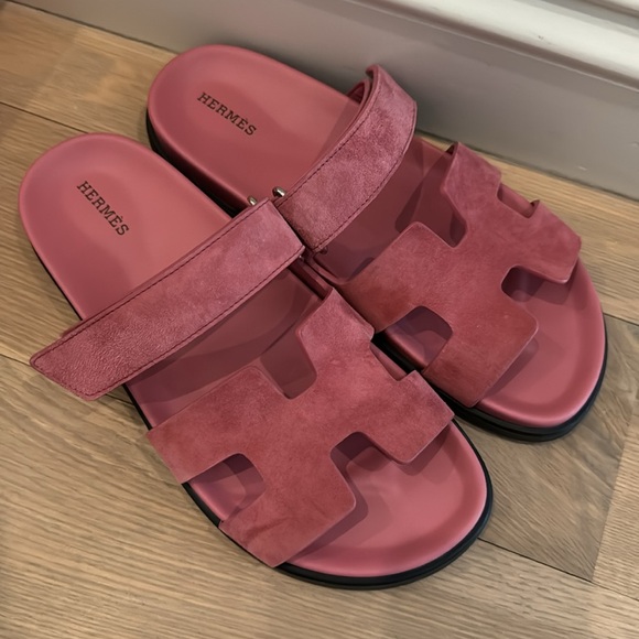 RARE Hermes Suede Chypre Sandals Rose Aphrodite Pink Size 40 - Picture 8 of 11